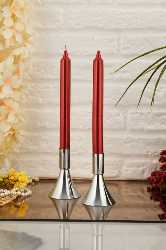 Felix Gümüş Mumluk Dekoratif Şamdan Düz Taban Paslanmaz Kaplama Modern 6x10 Mum Tutacağı