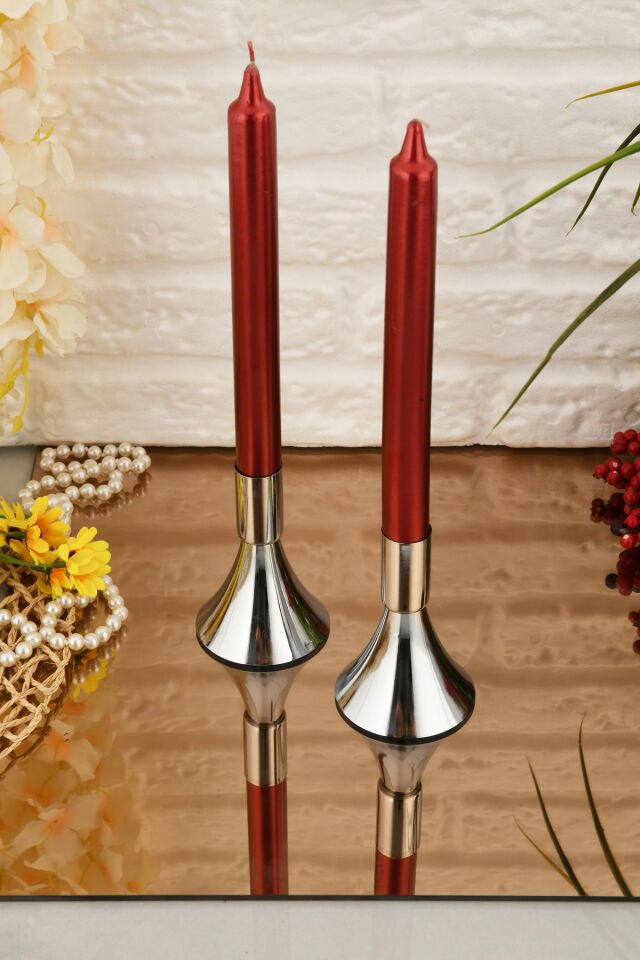 Felix Gümüş Mumluk Dekoratif Şamdan Düz Taban Paslanmaz Kaplama Modern 6x10 Mum Tutacağı