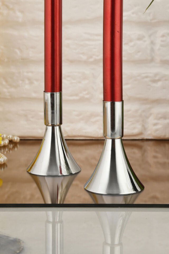 Felix Gümüş Mumluk Dekoratif Şamdan Düz Taban Paslanmaz Kaplama Modern 6x10 Mum Tutacağı