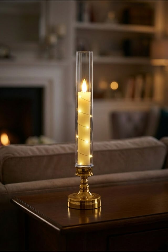 Lumoxi 1 Adet Peri Led Işıklı Mum Görünümlü Pilli Şamdan Dekoratif Aydınlatma Obje Masa Lambası