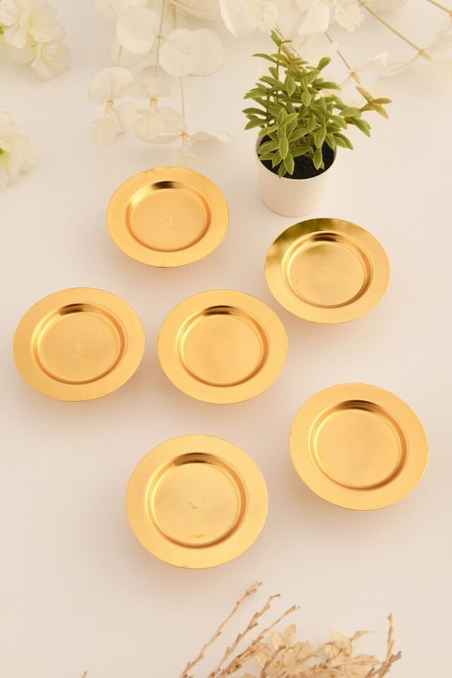 Muli'S Gold 6'lı Set Şekerlik Lokumluk Çerezlik Kahve Yanı Sunumluk Dekoratif Yuvarlak Kase