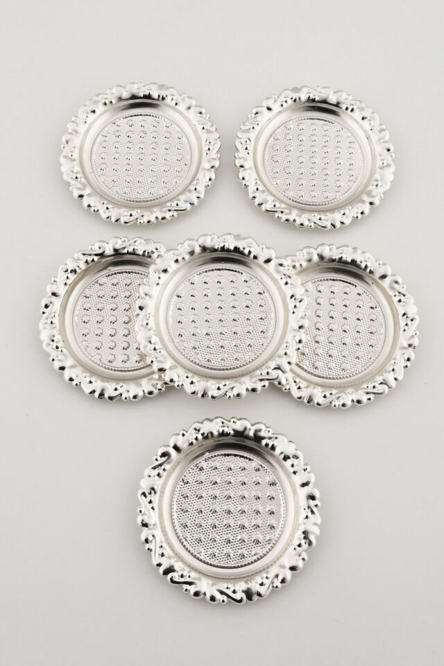 Velis 6 Lı Kahve Yanı Nokta Desenli Minik Sunumluk Gümüş