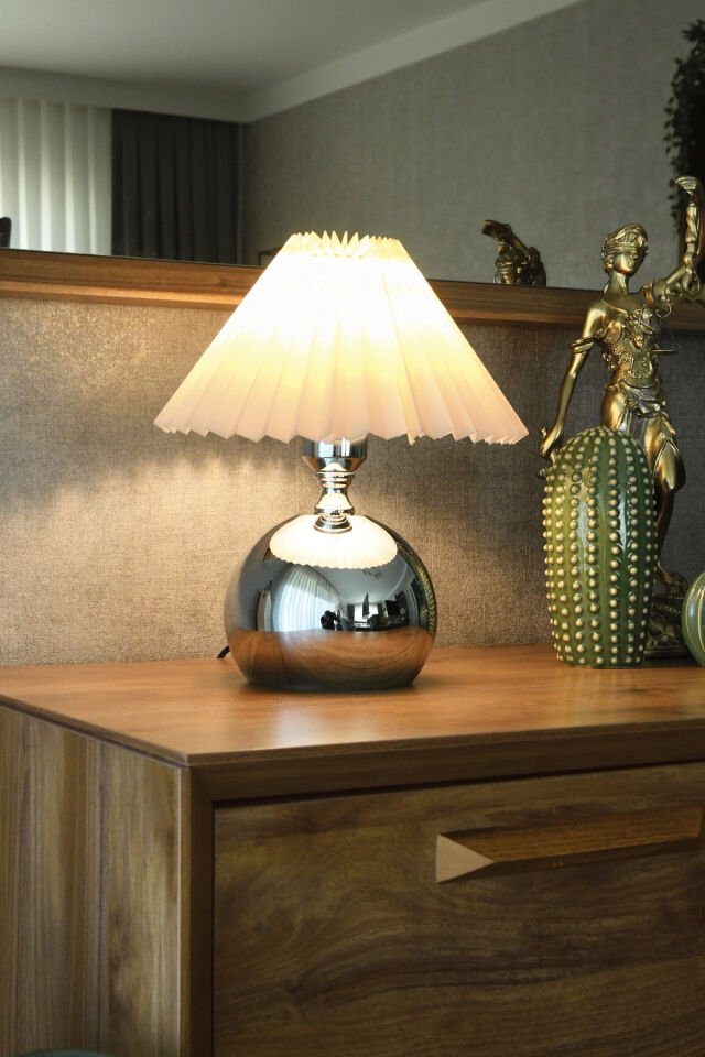 Polin Modern Gümüş Dekoratif Abajur Premium Masa Lambası