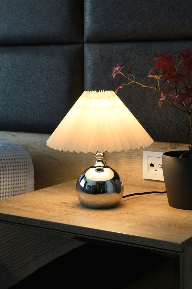 Polin Modern Gümüş Dekoratif Abajur Premium Masa Lambası