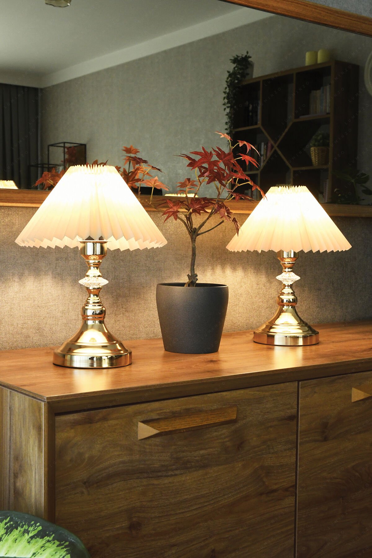 Giov Modern Kristal Taş Detaylı Dekoratif Abajur 1 Adet Gold