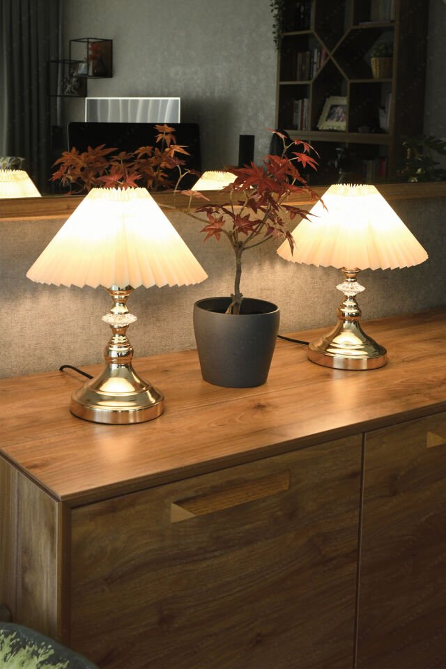 Giov Modern Kristal Taş Detaylı Dekoratif Abajur 1 Adet Gold