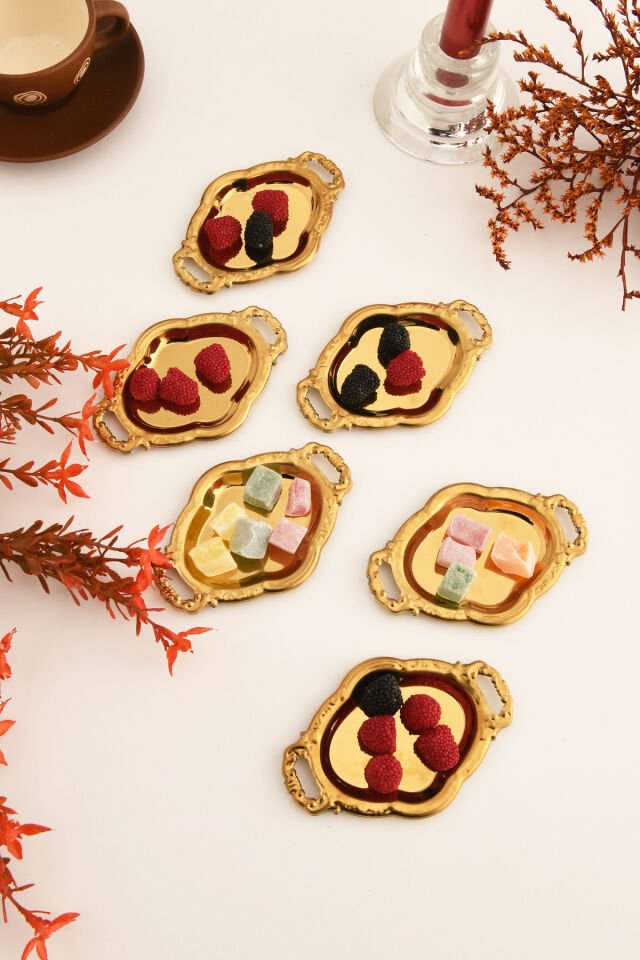 Cenz Kulplu Minimal Kahve Yanı Oval Sunumluk 6 Lı Takım