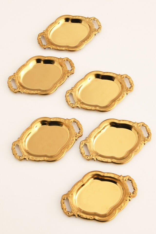 Cenz Kulplu Minimal Kahve Yanı Oval Sunumluk 6 Lı Takım