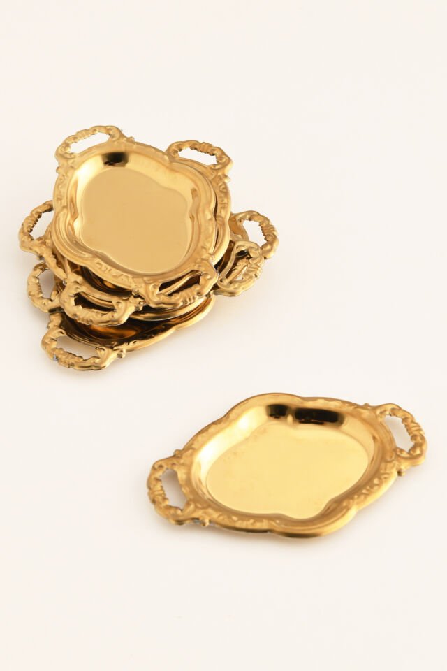 Cenz Kulplu Minimal Kahve Yanı Oval Sunumluk 6 Lı Takım