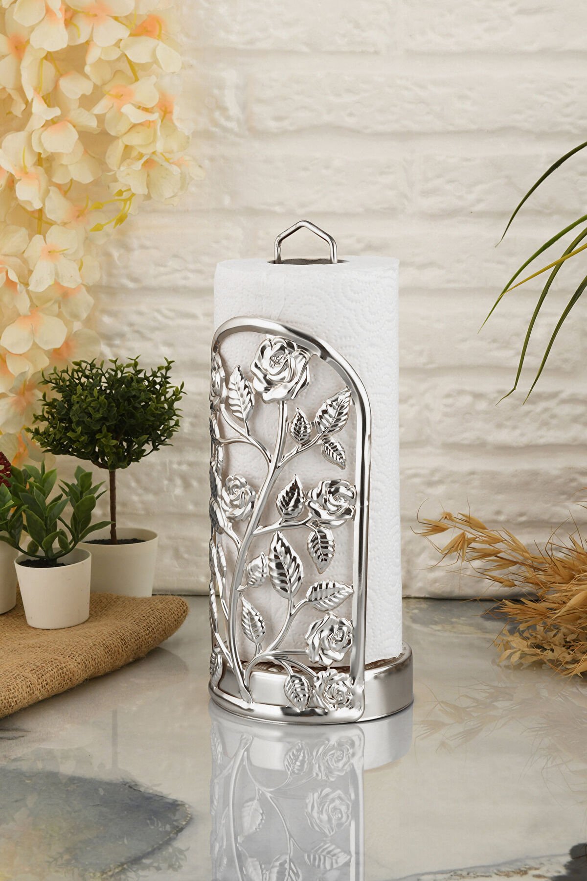 Rondos Gümüş Paslanmaz Ultra Lüks Rulo Peçetelik Düzenleyici Sunum Mutfak Dekorasyonu Sofra