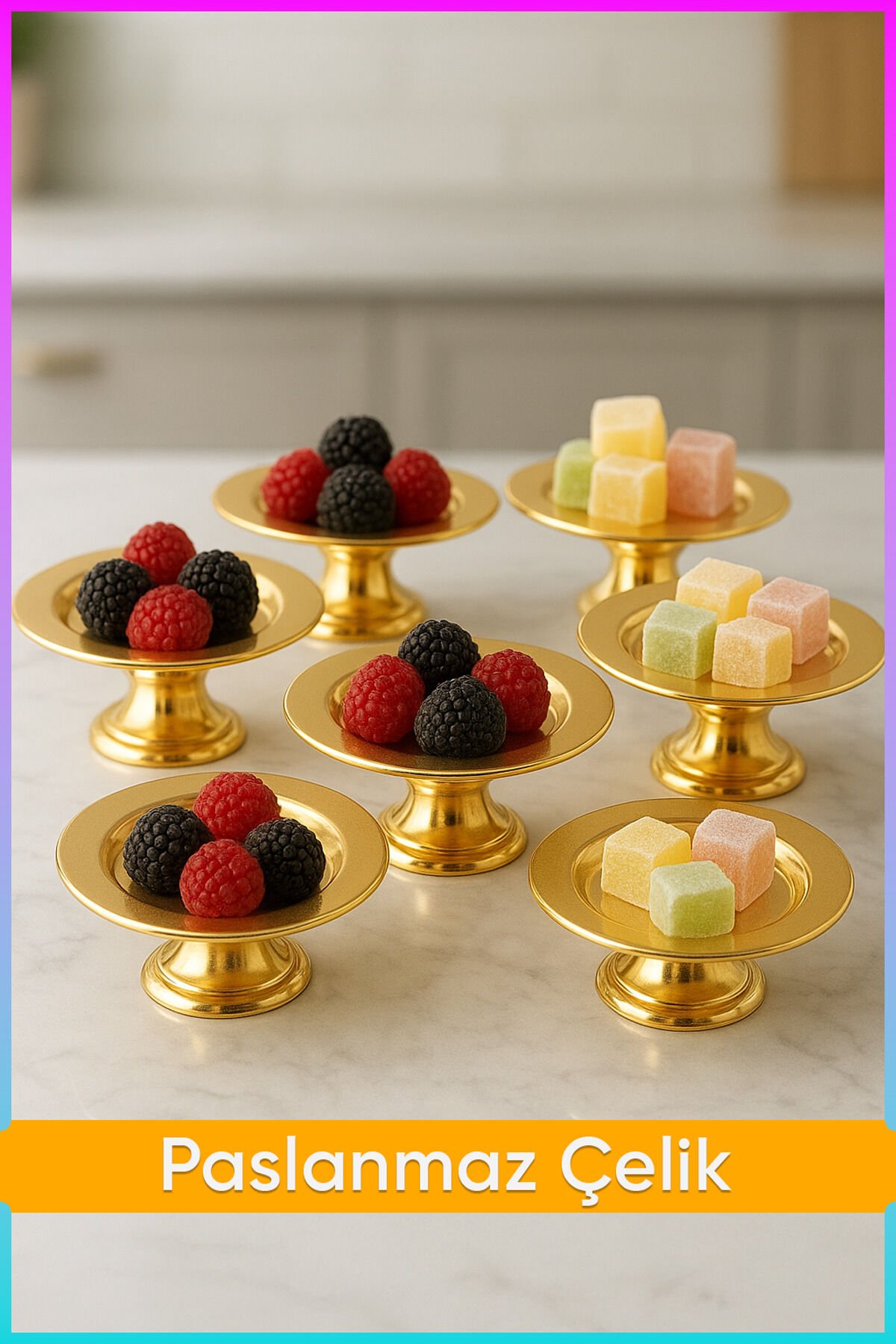 Duli 6 Parça Şekerlik Lokumluk Gold Ayaklı Sunum Tabağı Sofra Takımı İkram Misafir Servis