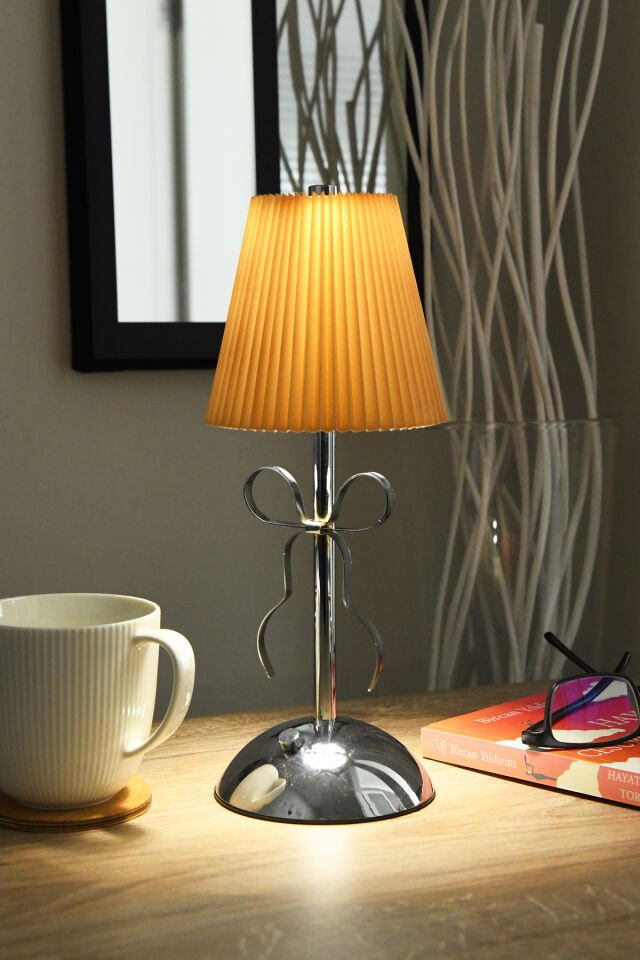 Kumaş Şapkalı Şarjlı Dokunmatik Masa Lambası Abajur Gece Lambası 3 Işık Rengi Dim Özellikli Kardel