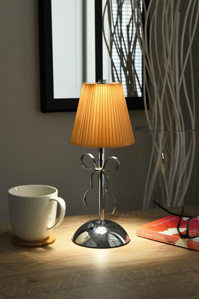 Kumaş Şapkalı Şarjlı Dokunmatik Masa Lambası Abajur Gece Lambası 3 Işık Rengi Dim Özellikli Kardel