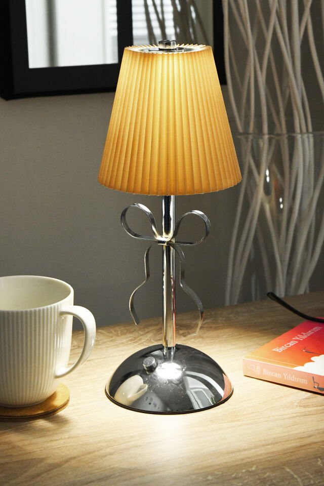 Kumaş Şapkalı Şarjlı Dokunmatik Masa Lambası Abajur Gece Lambası 3 Işık Rengi Dim Özellikli Kardel