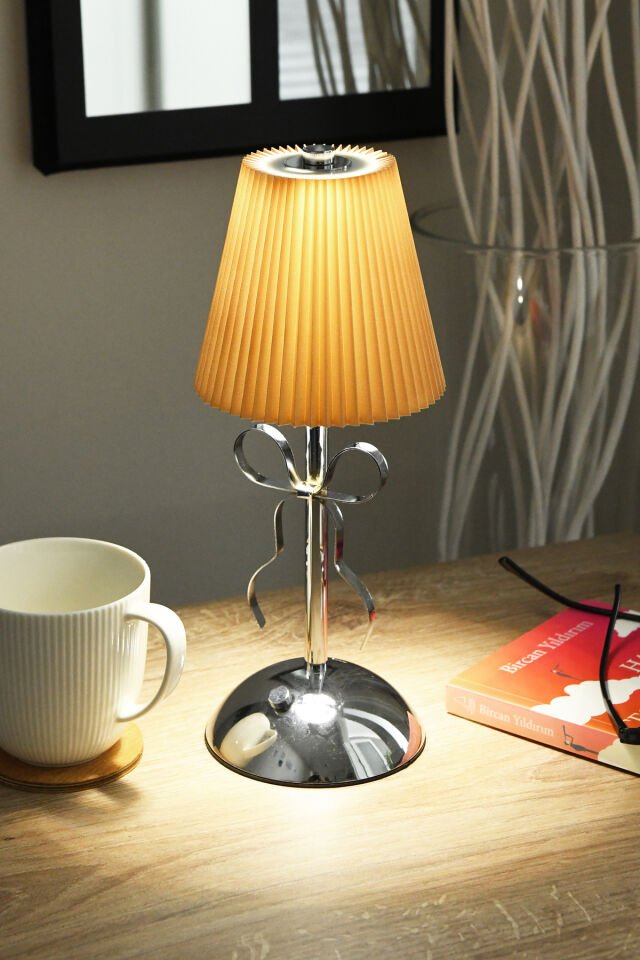 Kumaş Şapkalı Şarjlı Dokunmatik Masa Lambası Abajur Gece Lambası 3 Işık Rengi Dim Özellikli Kardel