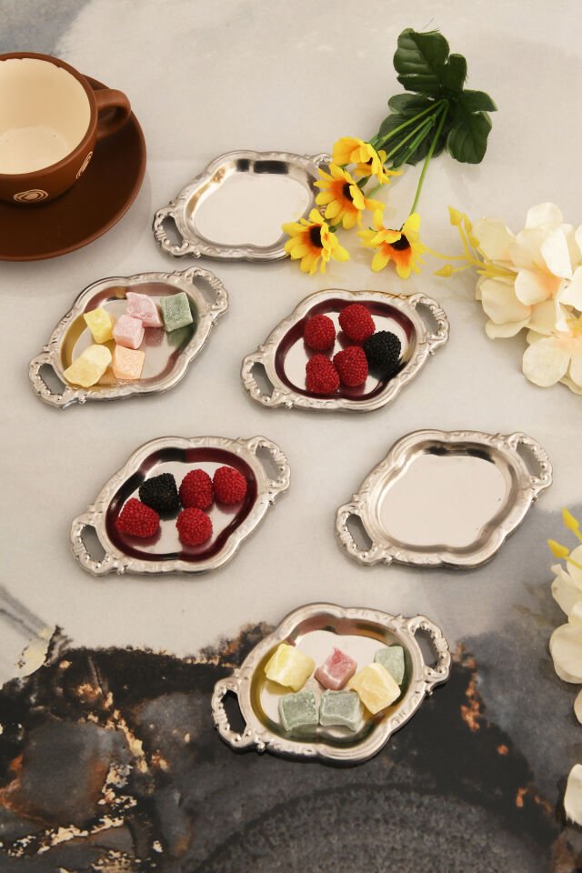 Cenz Kulplu Minimal Kahve Yanı Oval Sunumluk 6 Lı Takım