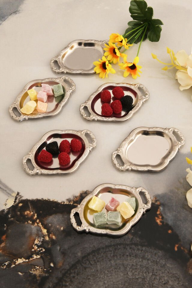 Cenz Kulplu Minimal Kahve Yanı Oval Sunumluk 6 Lı Takım