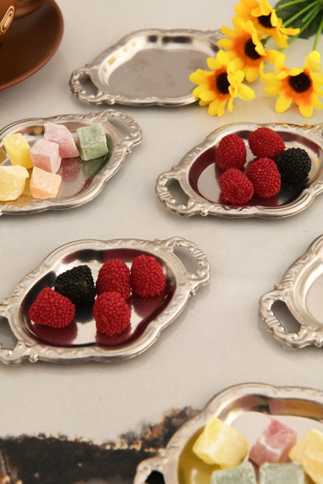 Cenz Kulplu Minimal Kahve Yanı Oval Sunumluk 6 Lı Takım