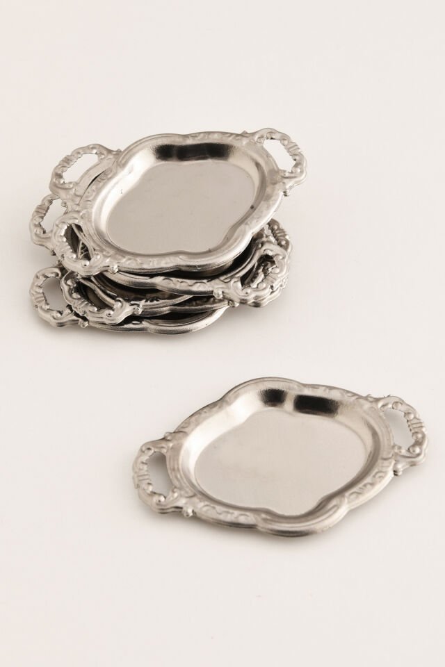 Cenz Kulplu Minimal Kahve Yanı Oval Sunumluk 6 Lı Takım