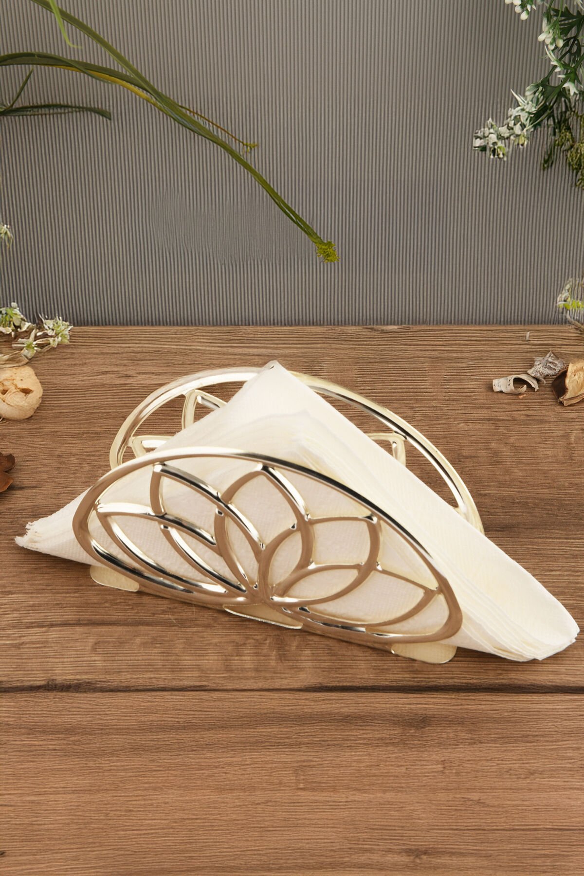 Almar Gümüş Paslanmaz Çelik Ultra Lüks Peçetelik Düzenleyici Sunum Mutfak Dekorasyonu Sofra