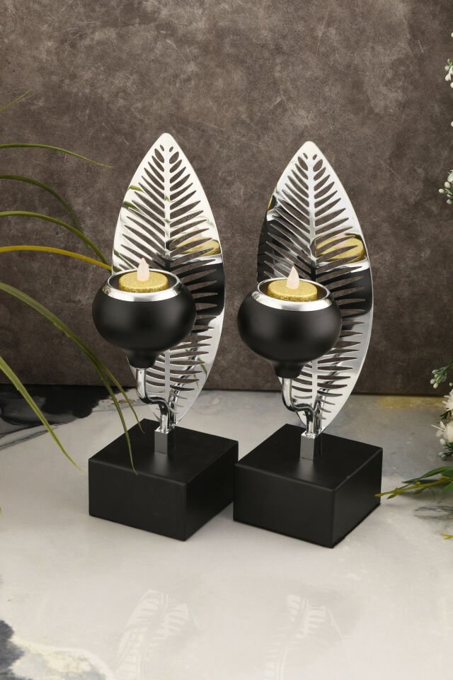 Bianco Dekoratif Yaprak Detaylı 2'li Şamdan