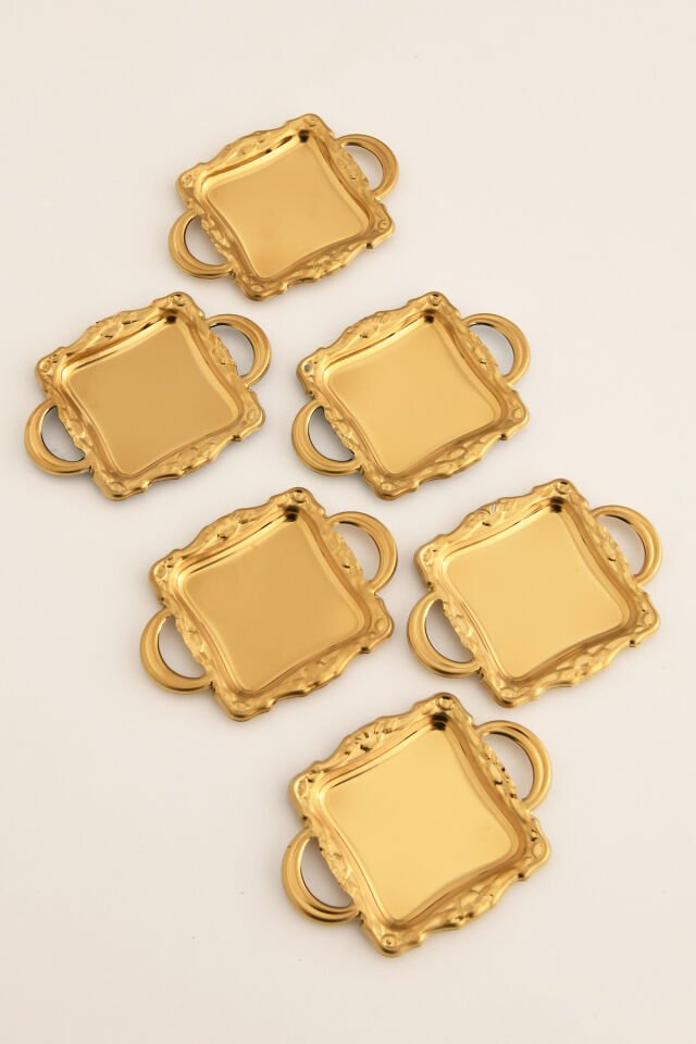 Tador Kulplu Minimal Kahve Yanı Kare Sunumluk Gold 6 Lı Takım