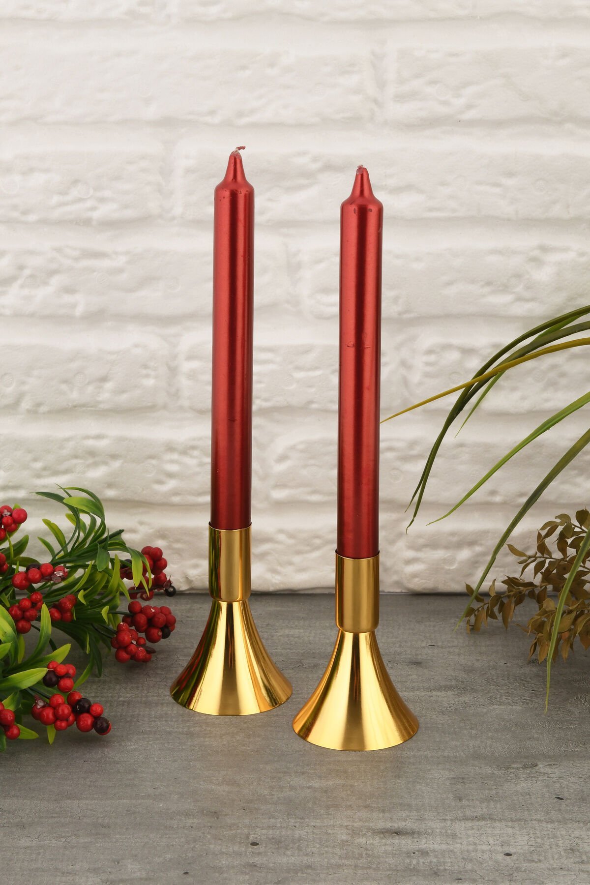 Felix Gold Mumluk Dekoratif Şamdan Düz Taban Paslanmaz Kaplama Modern 6x10 Mum Tutacağı