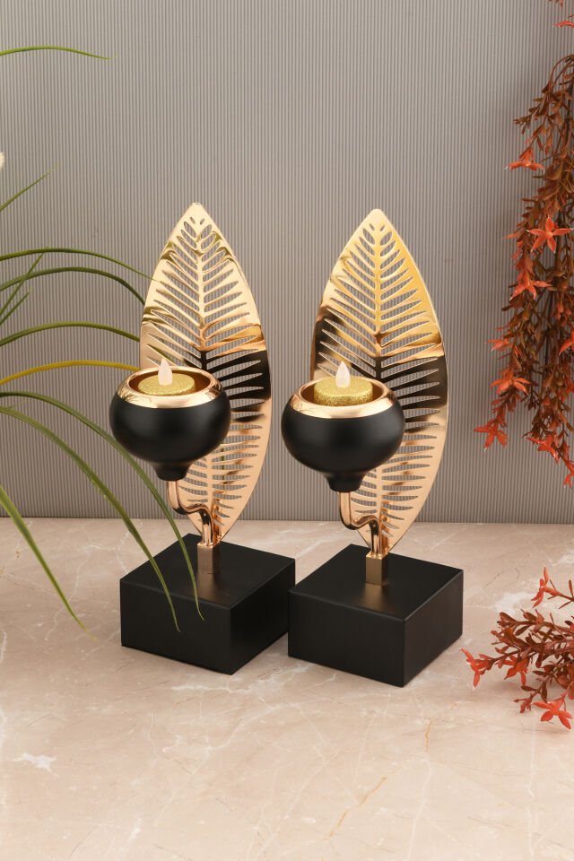 Bianco Dekoratif Yaprak Detaylı 2'li Şamdan