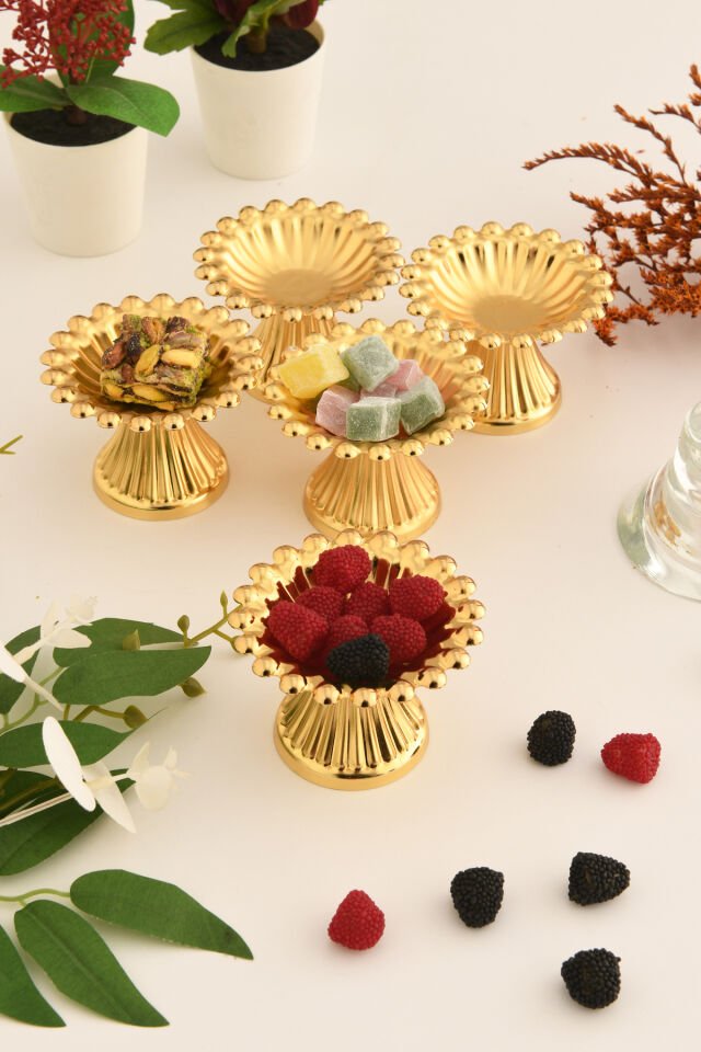 Lumoni Çizgi Ayaklı Boncuklu Lokumluk Gold 6 Lı Takım