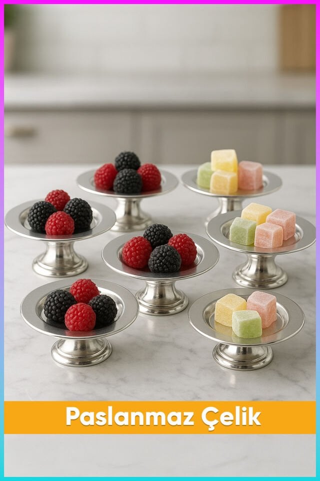Duli 6 Parça Şekerlik Lokumluk Gümüş Ayaklı Sunum Tabağı Sofra Takımı İkram Misafir Servis