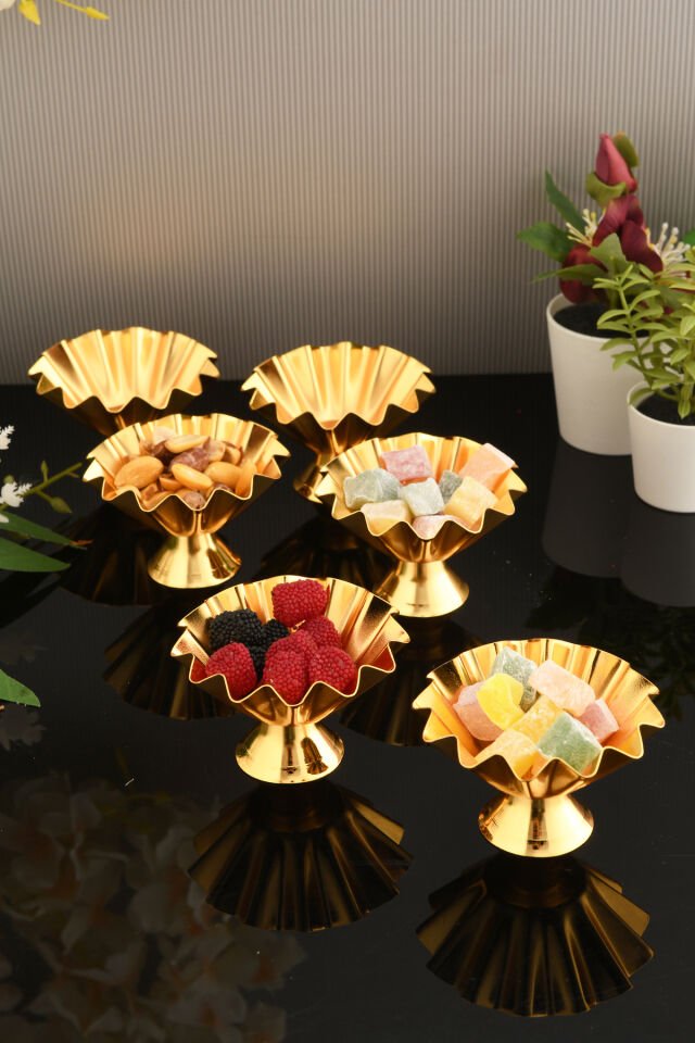 Zano Ayaklı Tırtıklı Lokumluk Gold 6 Lı Takım