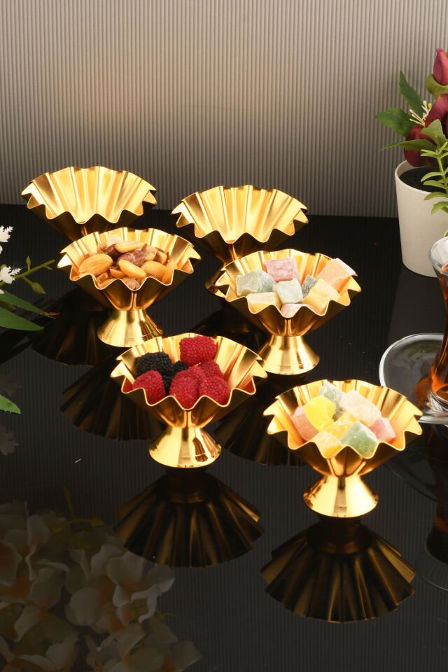 Zano Ayaklı Tırtıklı Lokumluk Gold 6 Lı Takım