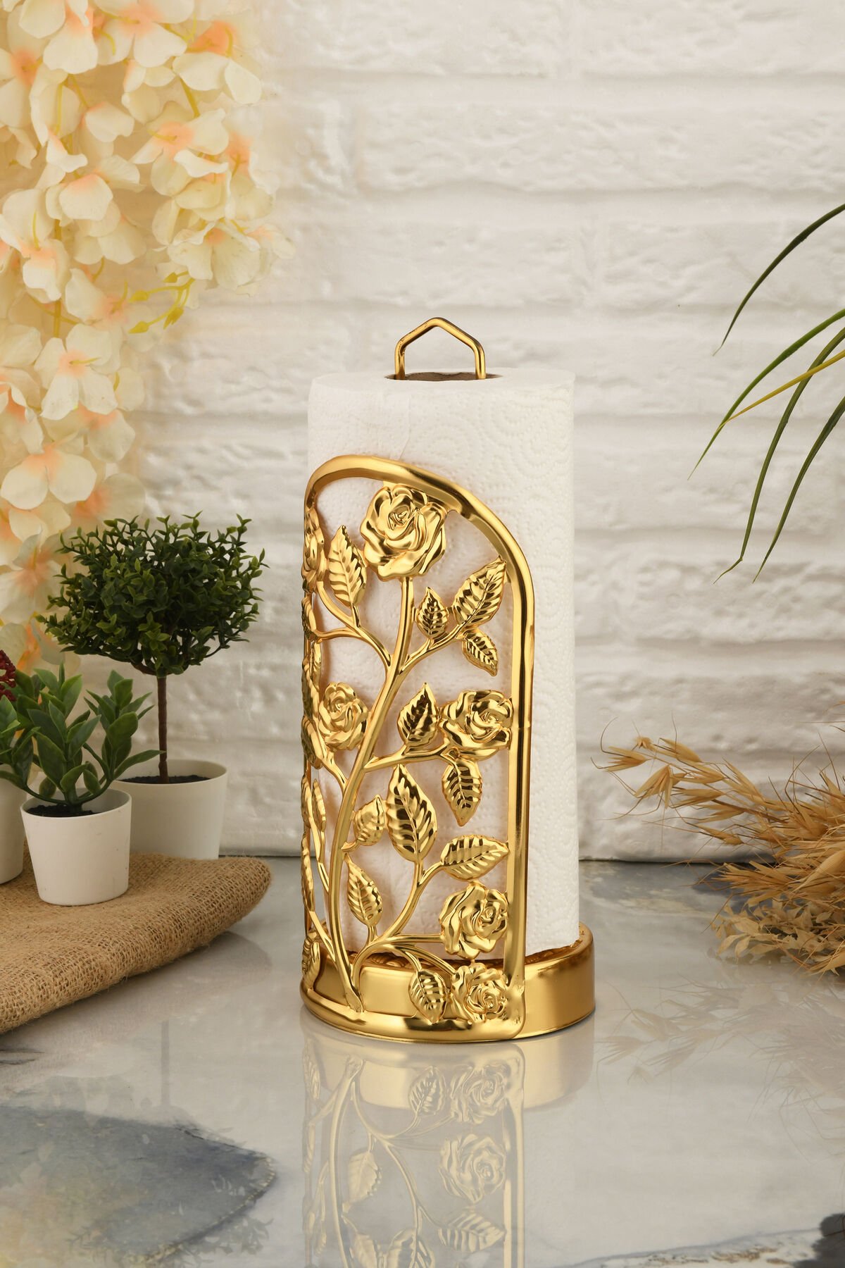 Rondos Gold Paslanmaz Ultra Lüks Rulo Peçetelik Düzenleyici Sunum Mutfak Dekorasyonu Sofra