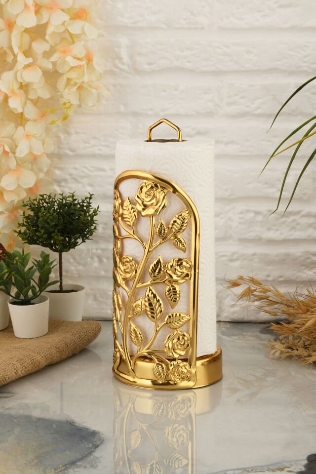 Rondos Gold Paslanmaz Ultra Lüks Rulo Peçetelik Düzenleyici Sunum Mutfak Dekorasyonu Sofra