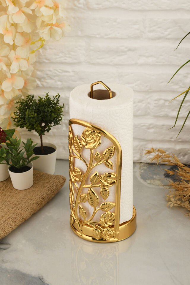 Rondos Gold Paslanmaz Ultra Lüks Rulo Peçetelik Düzenleyici Sunum Mutfak Dekorasyonu Sofra