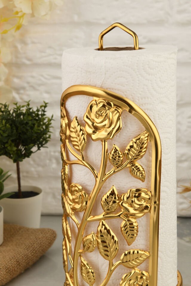 Rondos Gold Paslanmaz Ultra Lüks Rulo Peçetelik Düzenleyici Sunum Mutfak Dekorasyonu Sofra