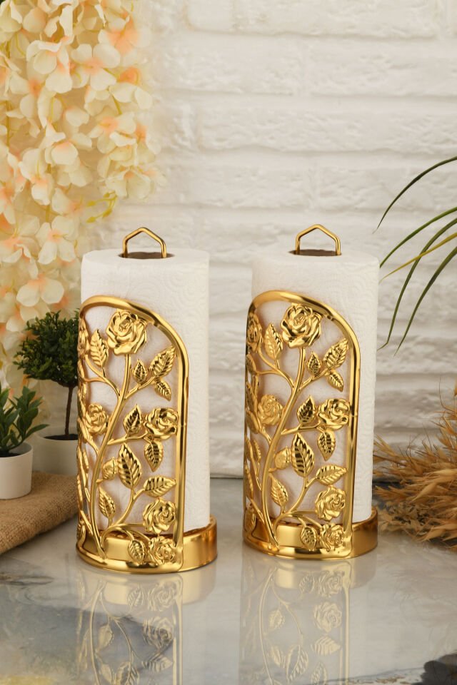 Rondos Gold Paslanmaz Ultra Lüks Rulo Peçetelik Düzenleyici Sunum Mutfak Dekorasyonu Sofra