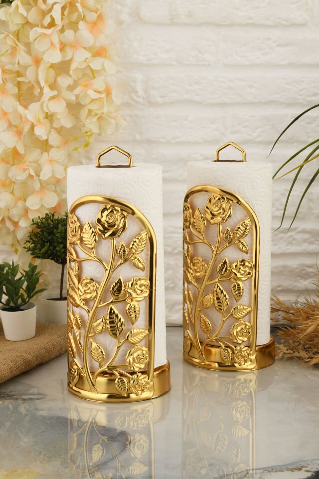 Rondos Gold Paslanmaz Ultra Lüks Rulo Peçetelik Düzenleyici Sunum Mutfak Dekorasyonu Sofra