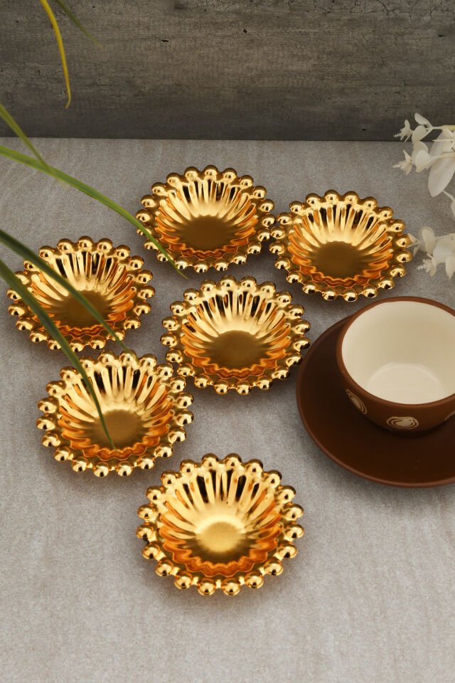 Welin'S Gold 6'lı Set Şekerlik Lokumluk Çerezlik Kahve Yanı Sunumluk Dekoratif Kase