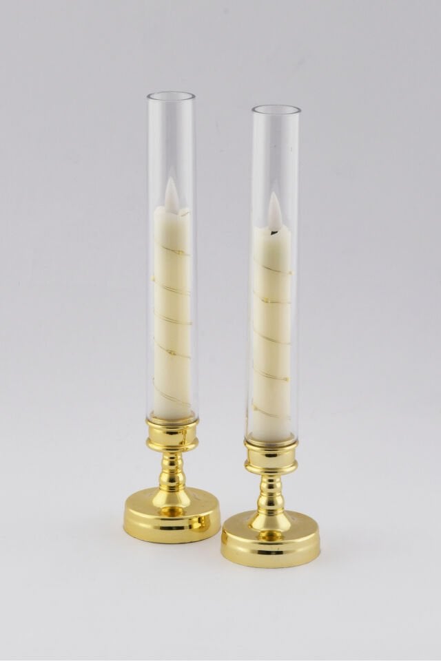 Lumox Gold Peri Led Işıklı Mum Görünümlü Pilli Şamdan Dekoratif Aydınlatma Obje Masa Lambası