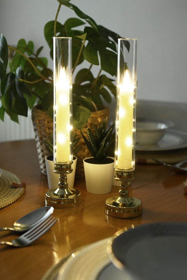 Lumox Gold Peri Led Işıklı Mum Görünümlü Pilli Şamdan Dekoratif Aydınlatma Obje Masa Lambası