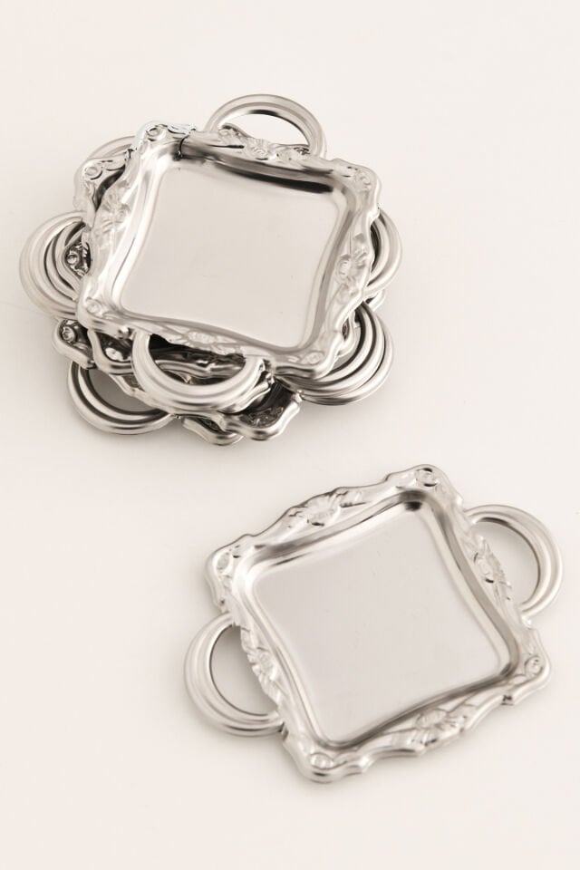 Tados 6 Parça Kahve Yanı Sunumluk Gümüş Kare Sunum Tabağı Sofra Takımı İkram Misafir Servis