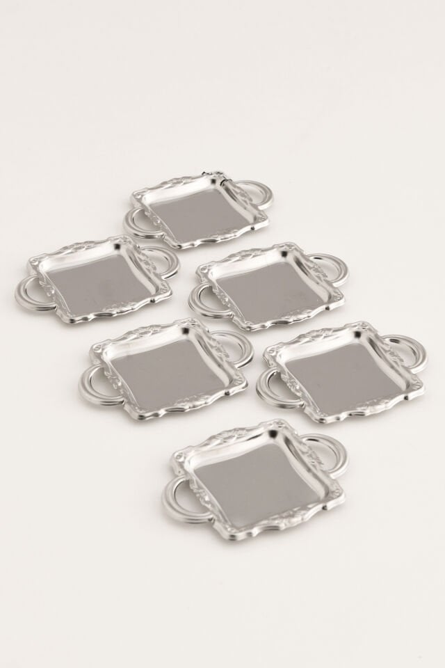 Tados 6 Parça Kahve Yanı Sunumluk Gümüş Kare Sunum Tabağı Sofra Takımı İkram Misafir Servis