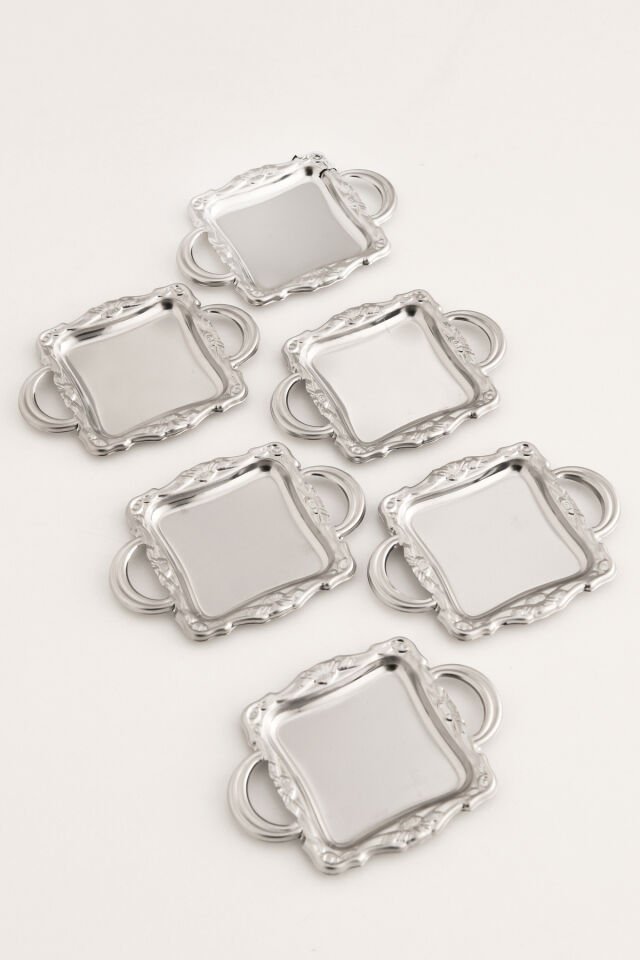 Tados 6 Parça Kahve Yanı Sunumluk Gümüş Kare Sunum Tabağı Sofra Takımı İkram Misafir Servis