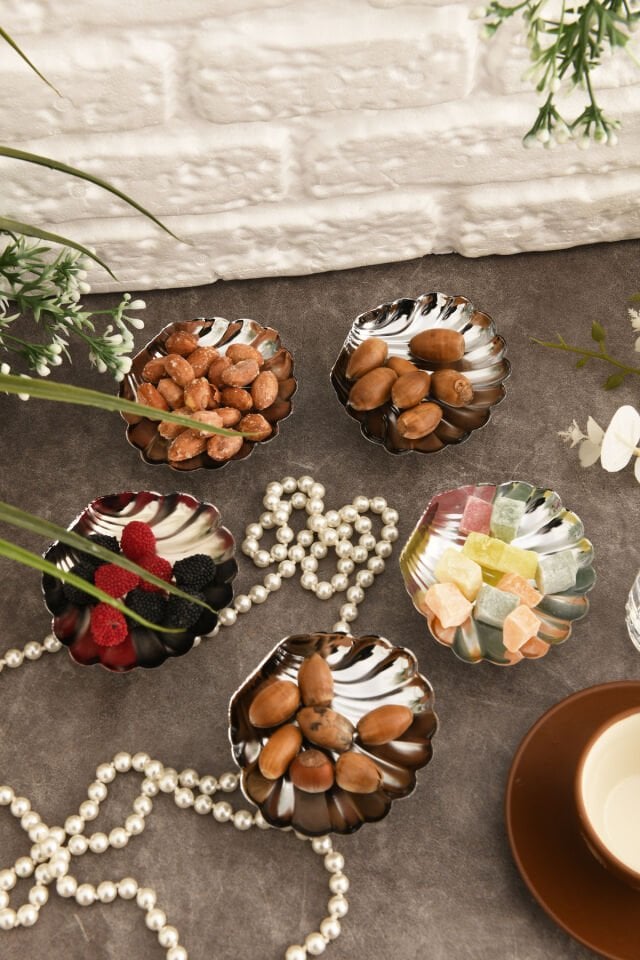 Ernis 6 Parça Şekerlik Lokumluk Ayaklı Yuvarlak Sunum Tabağı Sofra Takımı İkram Misafir Servis