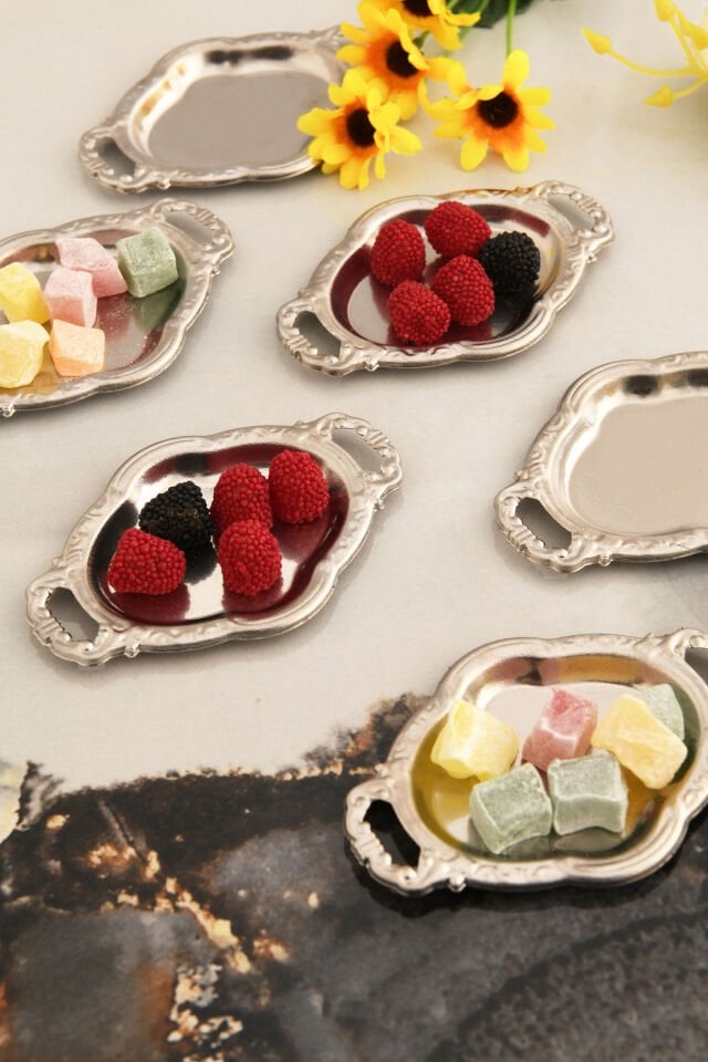 Enzi 6 Parça Kahve Yanı Sunumluk Kulplu Oval Minimal Sunum Tabağı Sofra Takımı İkram Misafir Servis