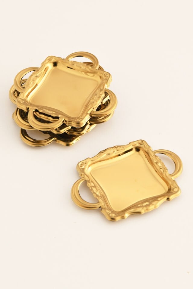 Tados 6 Parça Kahve Yanı Sunumluk Gold Kare Sunum Tabağı Sofra Takımı İkram Misafir Servis