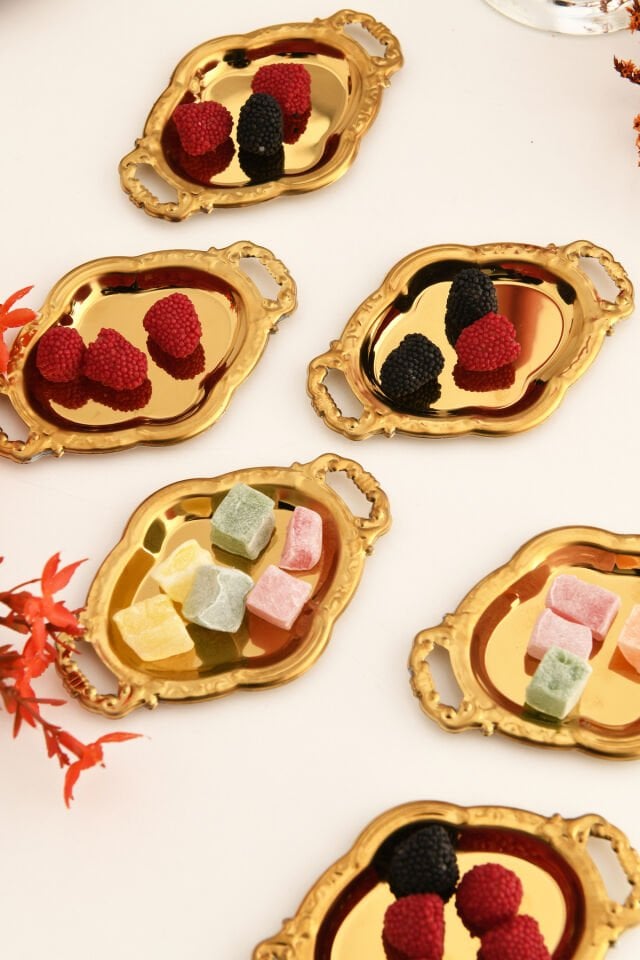 Enzi 6 Parça Kahve Yanı Sunumluk Kulplu Oval Minimal Sunum Tabağı Sofra Takımı İkram Misafir Servis