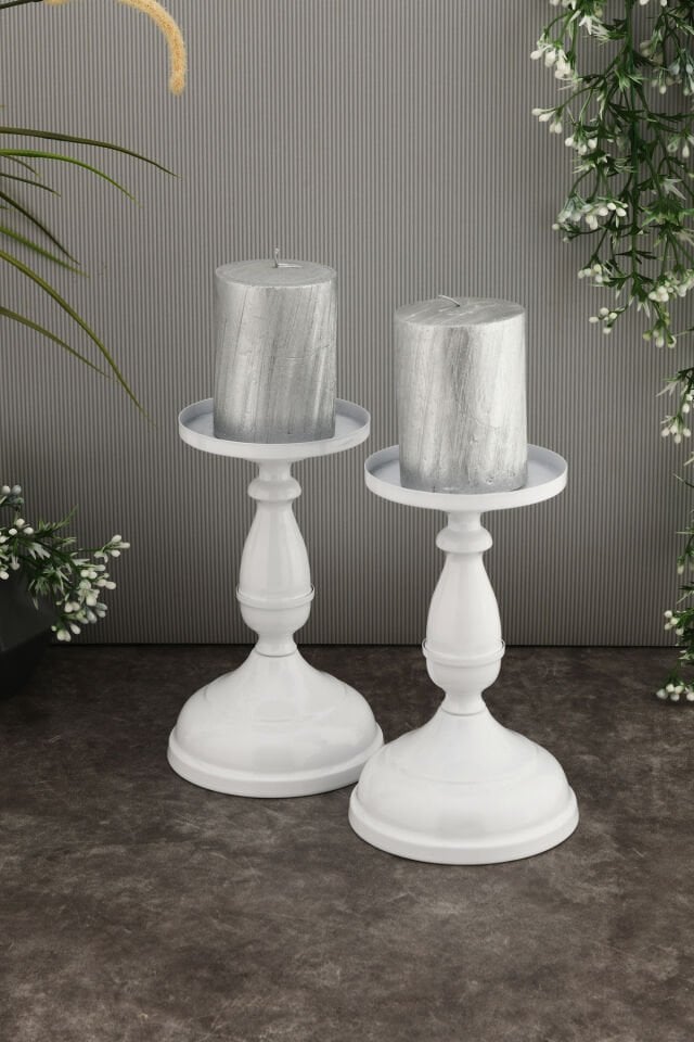 Trices Beyaz Mumluk Dekoratif Şamdan Düz Taban Paslanmaz Kaplama Modern Mum Tutacağı