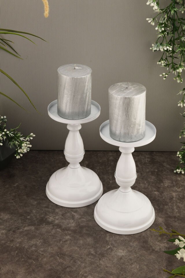 Trices Beyaz Mumluk Dekoratif Şamdan Düz Taban Paslanmaz Kaplama Modern Mum Tutacağı